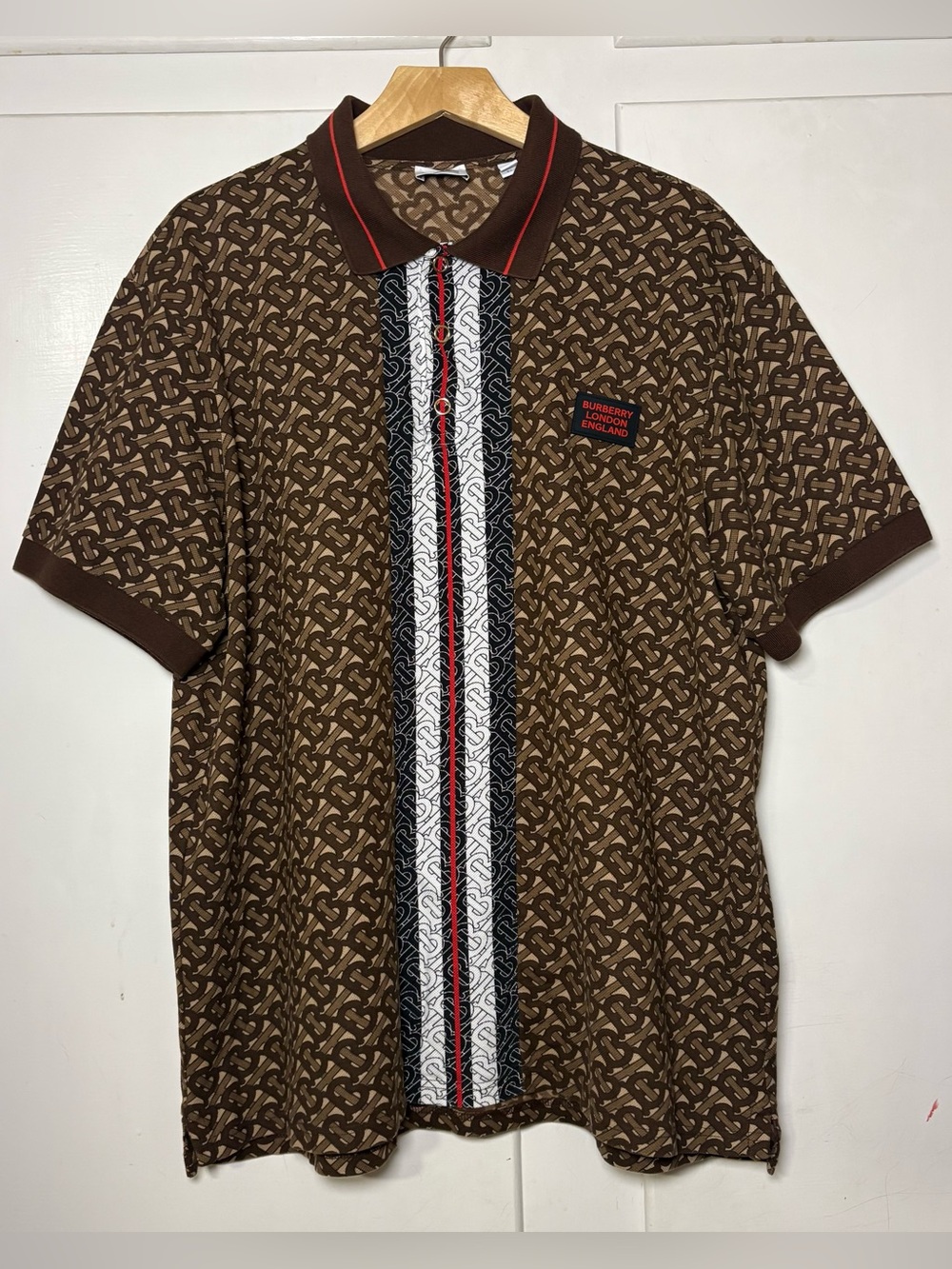 Burberry Brown Monogram Stripe Print Graphic Cotton Piqué Polo Shirt